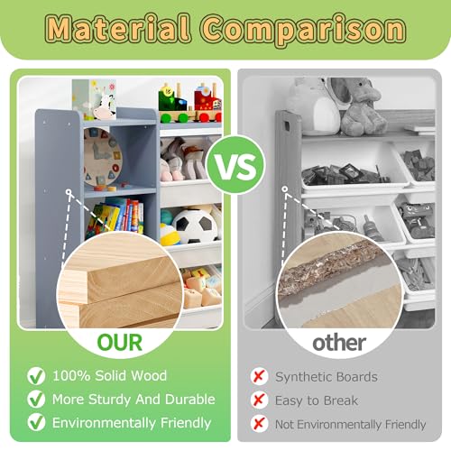 MallBest Kids Toy Storage Organizer with Bins, Solid Pine Wood - Image 6