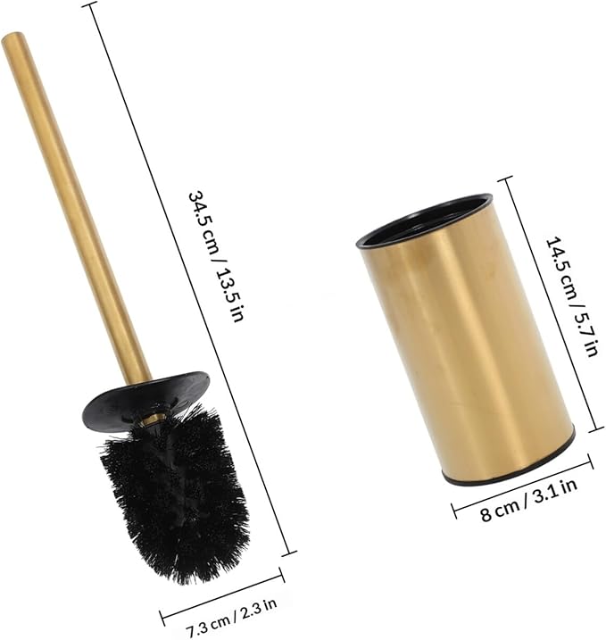 Toilet Brush and Holder Set 3pcs 304 Stainless Steel Brushed Gold Finish Bathroom Toilet Bowl Scrub Brush with Stand for Home Cleaning
