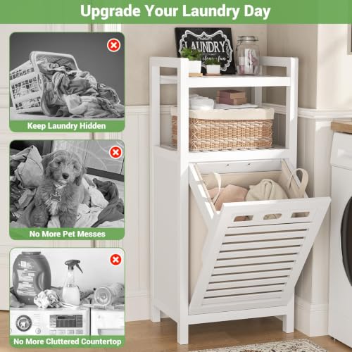 Homykic Bamboo Tilt Out Laundry Hamper Cabinet - Image 6