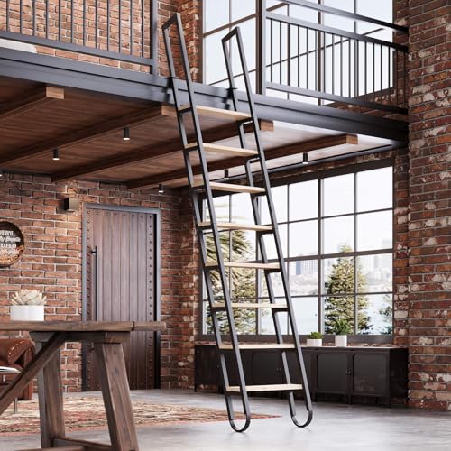 10.35FT Industrial Style Loft Ladder, 8 Steps with Black - Image 2