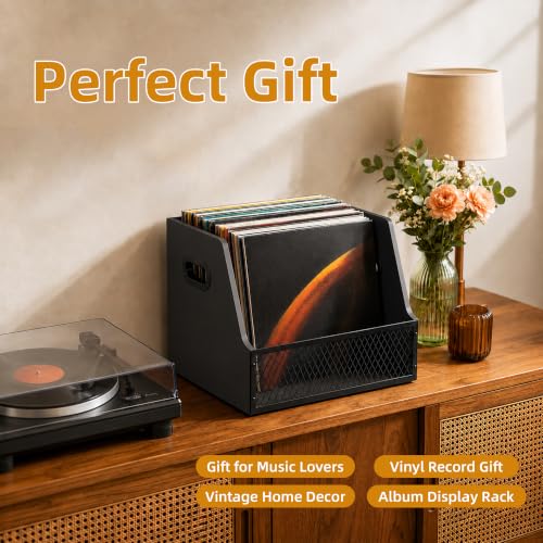Vinyl Record Storage Crate for 60+ Records, Wooden Record Holder - Image 8