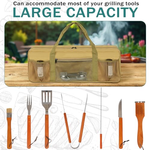 Grill Tool Storage Bag BBQ Grill Utensil Accessory Storage Brown - Image 6