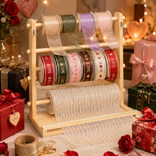 Tosnail Wooden Ribbon Organizer Rack, 4 Tier Ribbon Spool Holder - Image 6