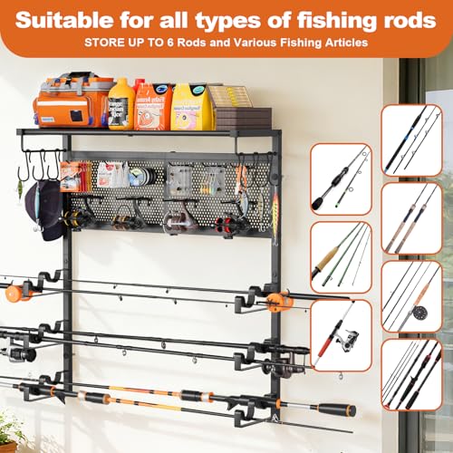Wall Mount Fishing Rod Holder for Garage, Holds 6 Pole Rack - Image 5