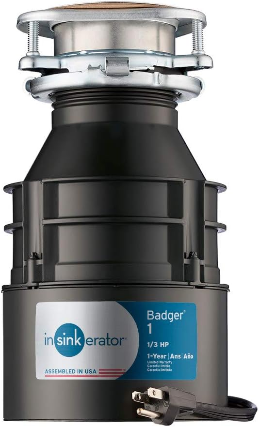 InSinkErator Garbage Disposal with Cord, Badger 1, 1/3 HP Continuous Feed & DWC-00 Dishwasher Connector Kit