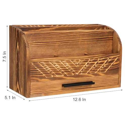 Wooden Mail Organizer Countertop Mail Sorter with Storage Drawer - Image 5