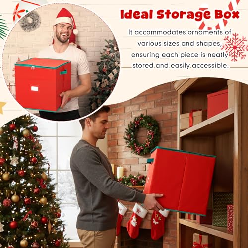 Christmas Ornament Storage Box, Red, 4in, 64pcs - Image 6
