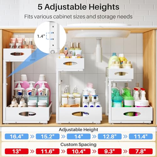 Under Sink Organizer, 2 Pack 2 Tier Pull Out Under Cabinet Organizer Shelf with Pad for Framed Cabinets, Metal Slide Out Under Sink Storage, Mesh Sliding Drawers for Kitchen Bathro - Image 6
