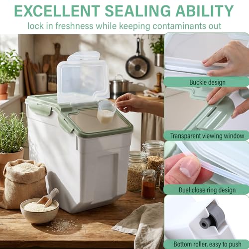 Sunnyray 4 Pcs 33 Lbs Green Rice Flour Storage Bins with Wheels - Image 5