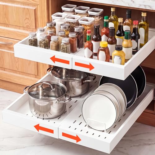 VEVOR Pull Out Cabinet Organizer, 2 Pack Expandable Width (12.2"-18.9"), 20.47" Deep Pull Out Drawers for Cabinets, Sliding Drawer for Kitchen Pantry Cabinet Organizer with Nano Ad