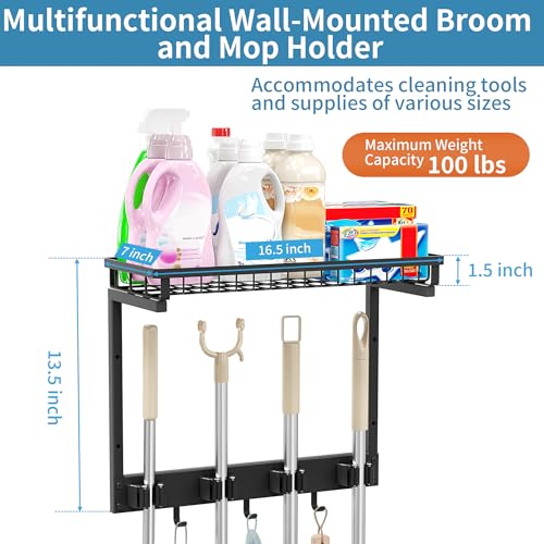 XLP Broom Holder Wall Mount, Mop Organizer Wall Hanging - Image 5