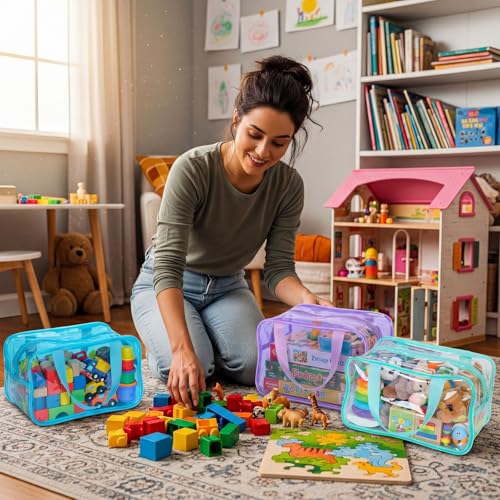 Shinylin 6 Pack Pastel Large Toy Storage Bags with Labels - Image 3