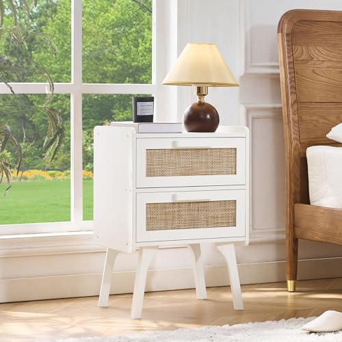 Lerliuo Rattan Night Stand for Bedroom, 2 Drawers - Image 3