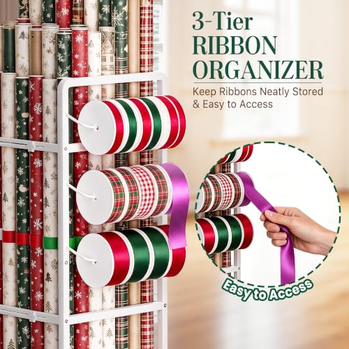 Wrapping Paper Storage with 4 Adjustable Rods, Gift Wrap - Image 6