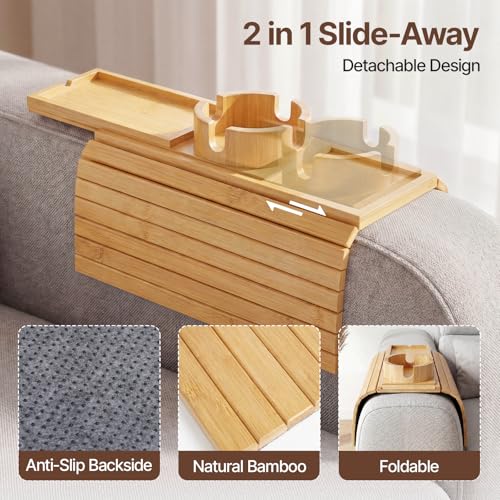 Bamboo Sofa Armrest Tray, Foldable Couch Arm Tray Side Table - Image 7