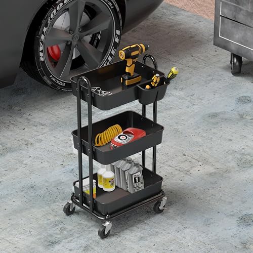 Simple Houseware 3-Tier Rolling Utility Cart with Hanging Bucket - Image 7
