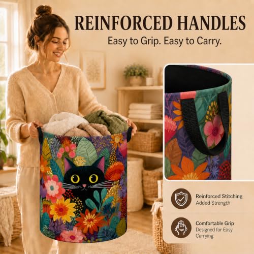 Black Cat Floral Laundry Basket Laundry Hamper | Home Organization - Image 7