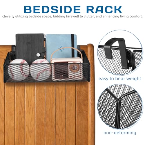 Bedside Hanging Storage Basket, Metal Bunk Bed Caddy with Hooks - Image 4