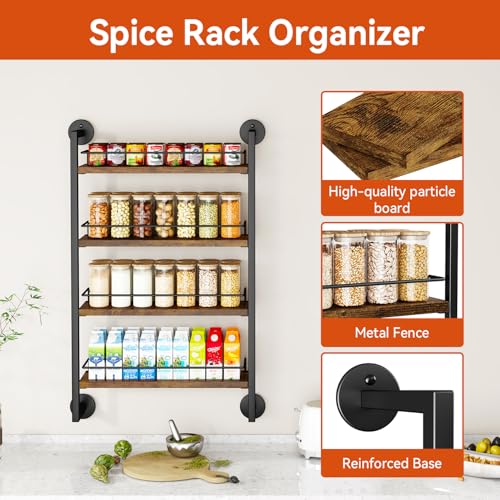 IBUYKE 4 Tier Spice Rack Wall Mount for Kitchen,Brown TLJ016H - Image 7