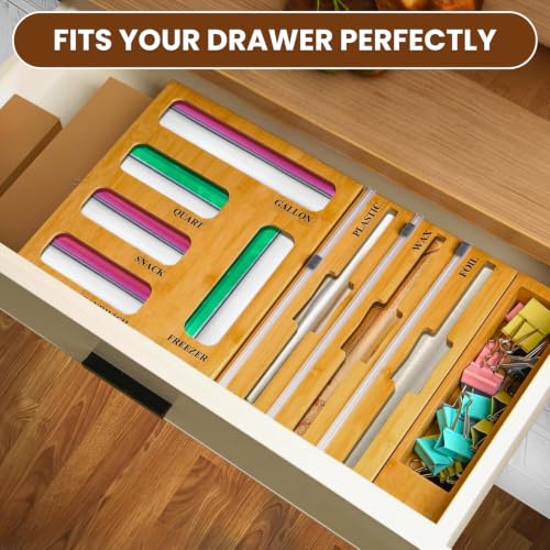 9 in 1 Bamboo Kitchen Drawer Storage Bag Organizer with Cutter - Image 6