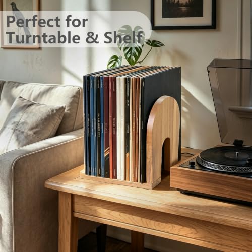 Vinyl Record Storage Stand – Solid Acacia Wood Record - Image 6