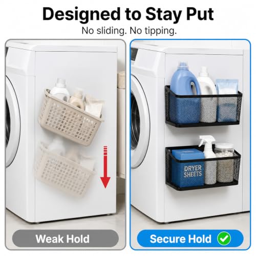 2 Pack Magnetic Shelves for Washer and Dryer, Black Metal Baskets - Image 5