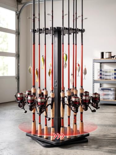 Rotating Fishing Rod Holder for Garage,Wood Floor Pole Rack Black - Image 2