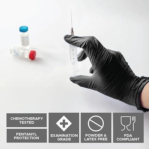 BioSkin Nitrile Exam Grade Disposable Gloves, 6 Mil - Large | Powder-Free, Chemical + Puncture Resistant, Textured | for Medical, Industrial, Janitorial, Food Service (Box of 100)