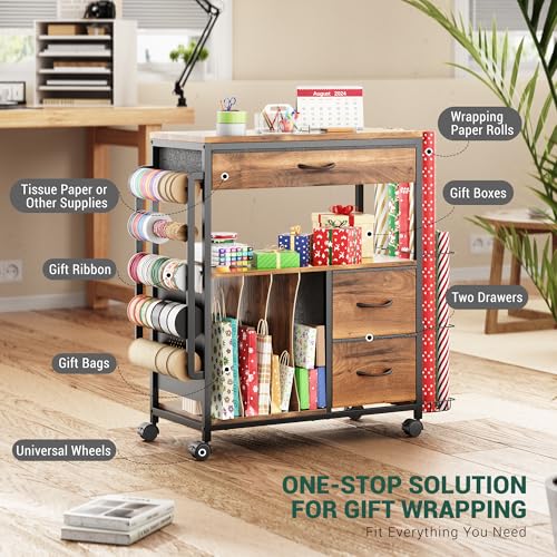 Wrapping Paper Storage Cart, Up to 12 Rolls, Wood Grain - Image 5