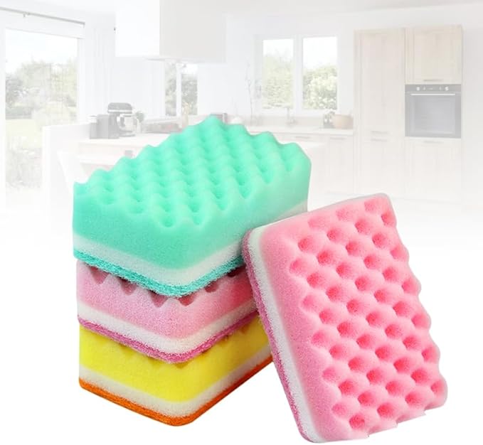 10pcs High-Density Small Wave Sponges Kitchen Sponges Non-Scratch Dish Scrubbing Pads for Kitchen Bathroom Car, Random Colors