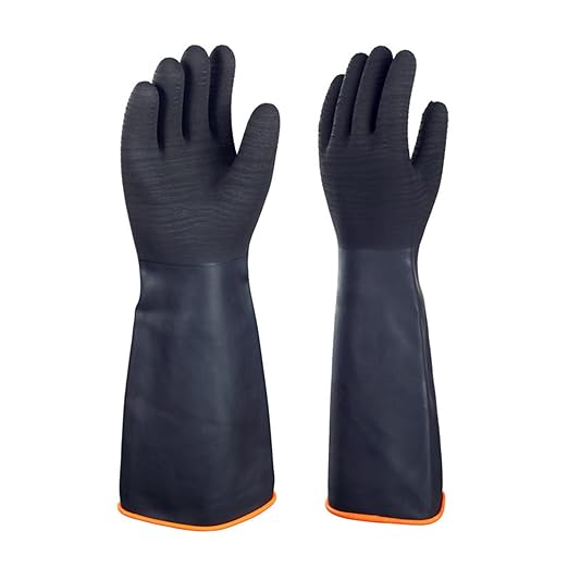 North Tower Heavy Duty Rubber Gloves, Industrial Gloves Waterproof Reusable Protective Work for Cleaning, Dishwashing, Upgraded with Non-Slip Design, Black（18in,1 pair）
