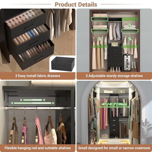 Besiost 4FT Small Closet System with 3 Fabric Drawers - Image 7