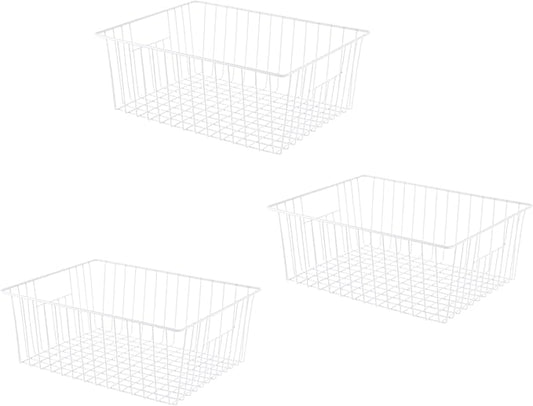 Freezer Organizer Bins - 3 Pack Stand Up Freezer Baskets for 16，17，21 cu.ft Upright Freezer, Wire Storage Baskets with Built-in Handles, Easy to Access Frozen Food Allow Air Circulation, White