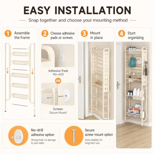 Behind the Door Bathroom Storage Shelf, 5-Tier Slim Organizer - Image 7