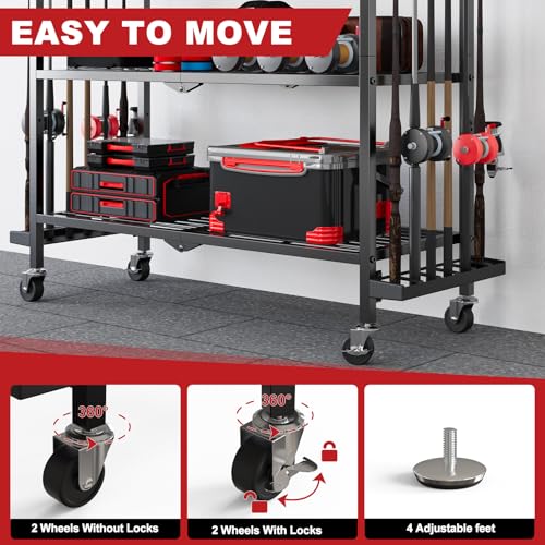 Fishing Rod Holders for Garage, 12-Slot Rolling Pegboard Cart - Image 6