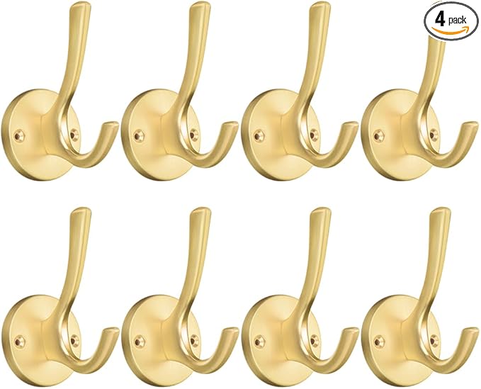 ZUONAI Gold Coat Hooks for Wall Decorative 8 Pack Heavy Duty Metal Hooks for Hanging Coats and Hat Hooks Wall Mounted Towel Hooks for Bathrooms