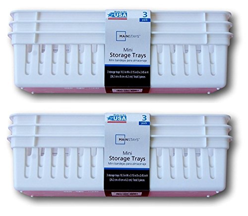 Mainstays Slim Plastic Storage Trays Baskets in White- Set of 6 - Image 3
