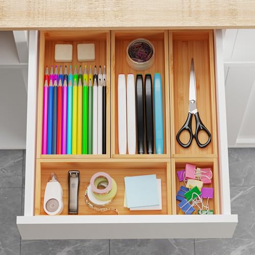 Bamboo Drawer Organizer Boxes, 5 PCS Junk Drawer Organizer - Image 3
