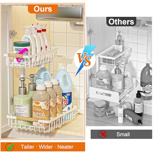 Under Sink Organizer, White 2 Pack Height Adjustable - Image 5