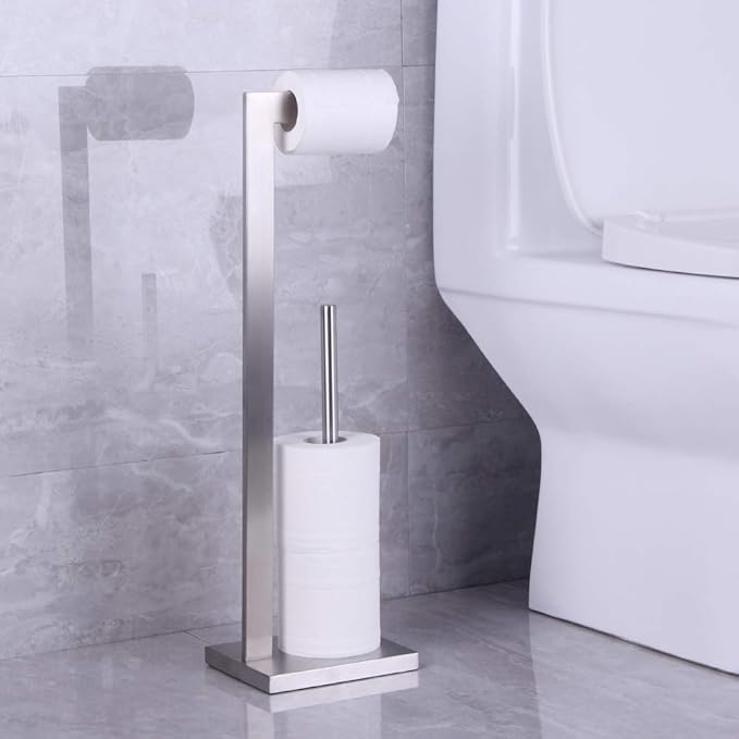 Free Standing Toilet Paper Holder Stand with Reserve, Bathroom Tissue Dispenser Paper Roll Storage Holder Stand for Jumbo Roll, Stainless Steel Rustproof Brushed Finish