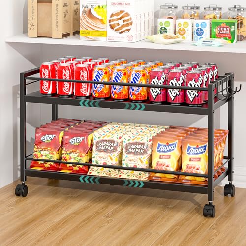 2-Tier Expandable Rolling Pantry Cart with Wheels - Image 2