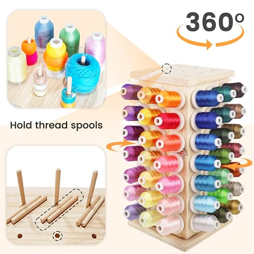 New brothread 93 Spools 360° Fully Rotating Wooden Thread Rack - Image 4