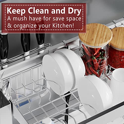 VNKZI Over Sink Dish Drying Rack, 2 Tier Full Stainl | All Products - Image 6