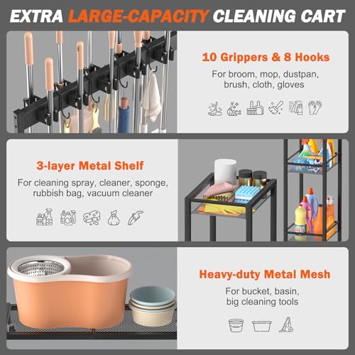 Broom Holder with Cleaning Supplies Organizer, Broom Closet - Image 5