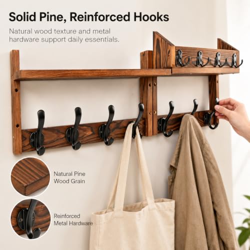 24 Inch Coat Rack Wall Mount with Shelf, 4 in 1 Entryway - Image 5