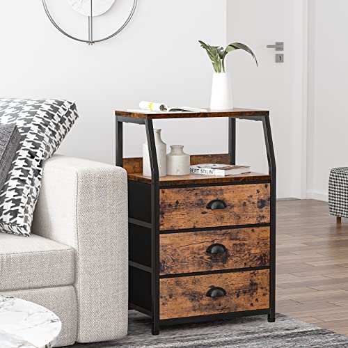Nightstand with 3 Fabric Drawers, Small Bedroom Storage Cabinet - Image 6