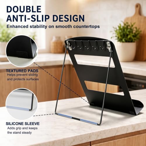 Metal Cookbook Stand & Recipe Holder for Kitchen Counter, Black - Image 5