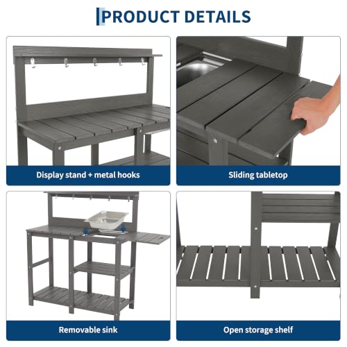 Potting Bench,Outdoor Potting Bench Table with Metal Sink - Image 6