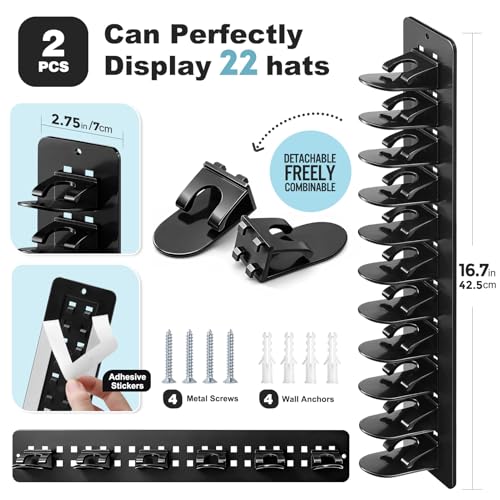 2 Pack Hat Organizer for Baseball Caps, Detachable DIY Hat - Image 3