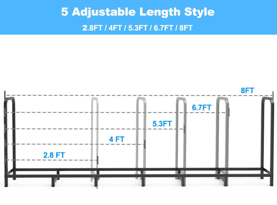 8ft Firewood Rack Holder, Adjustable Heavy Duty Fire Log - Image 3